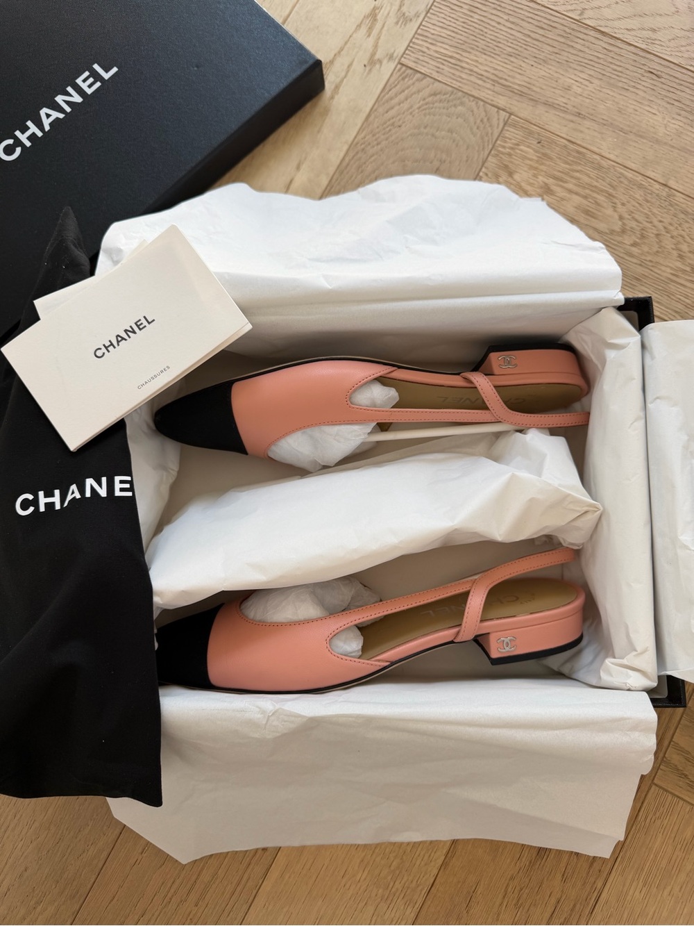 CHANEL Pink Slingback Flats 39